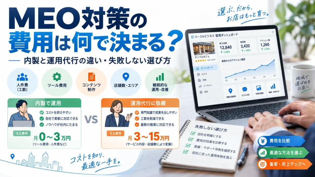 MEO対策の費用は何で決まる？内製と運用代行の違い・失敗しない選び方
