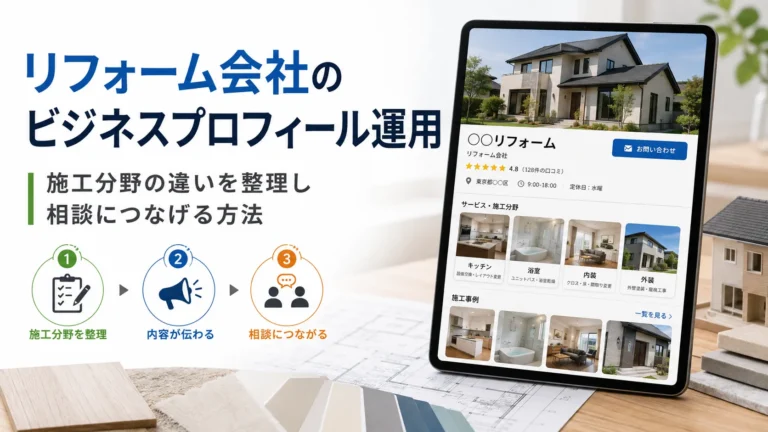 リフォームのビジネスプロフィール運用｜施工分野の違いを整理し相談につなげる方法
